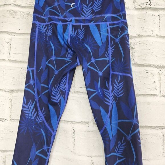 Zyia Active Women’s Cropped Dark Blue Leaf Print Leggings Size 4 Athleisure Yoga - Picture 5 of 12